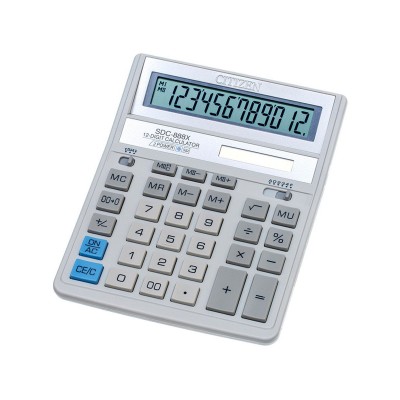 Калькулятор настольный Citizen SDC-888XWH, 12 рязрядов, двойное питание,158*203*31мм,белый